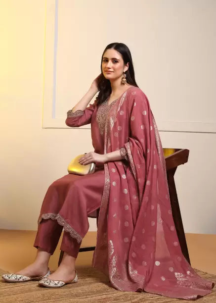 Embroidered Kurta, Salwar & Dupatta Set