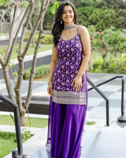 Women Art Silk Kurta Sharara Dupatta Set
