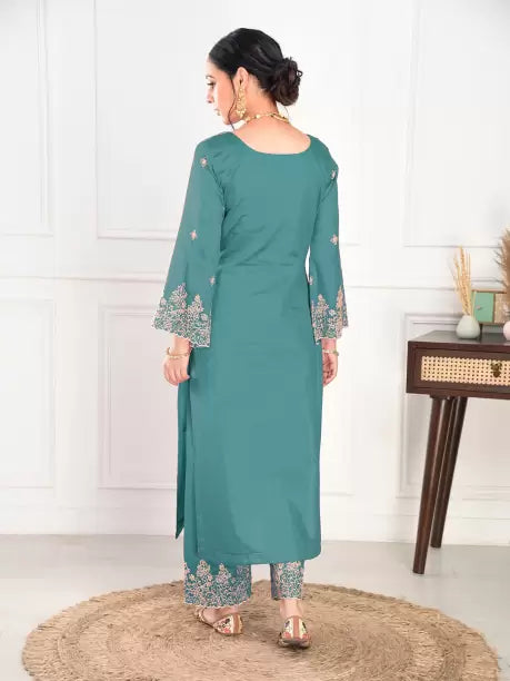 Women Chanderi Kurta Palazzo Dupatta Set