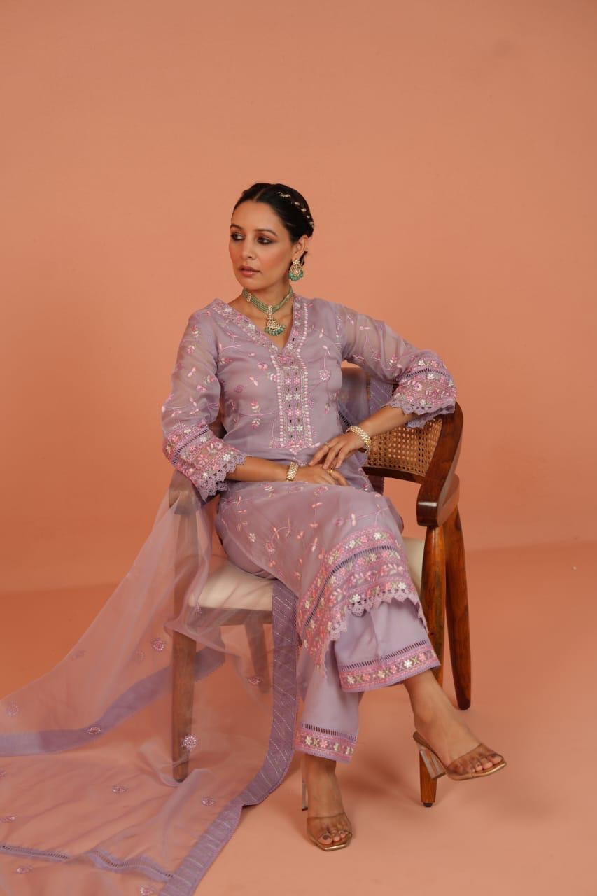 Elegant Embroidered Chiffon Suit