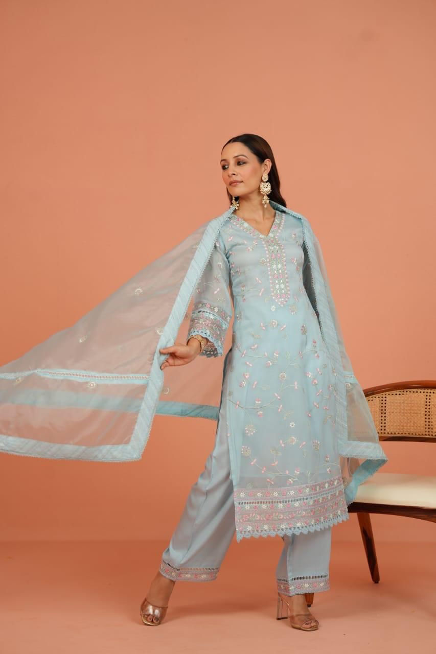 Elegant Embroidered Chiffon Suit