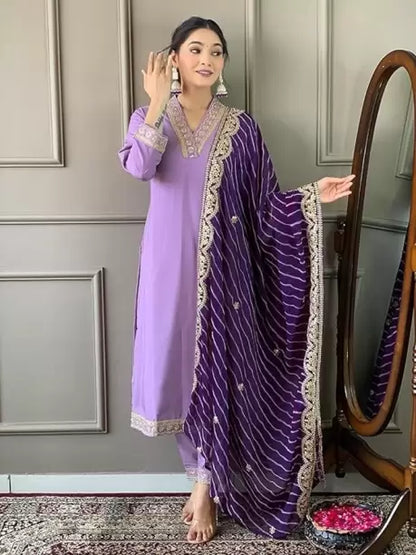 Women Art Silk Kurti Pant Attached Dupatta Set