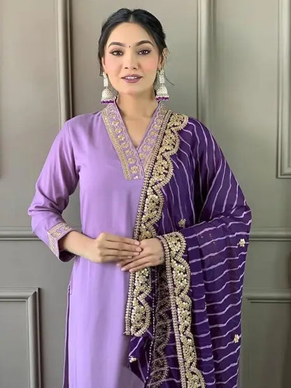 Women Art Silk Kurti Pant Attached Dupatta Set