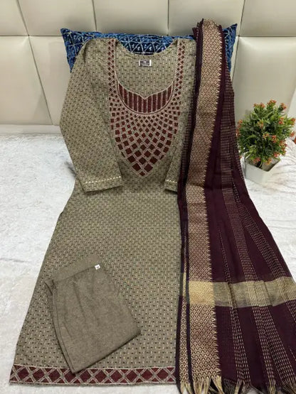 Embroidered, Self Design Kurta, Trouser/Pant & Dupatta Set
