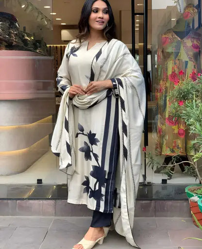 Women Art Silk Kurta Pant Dupatta Set