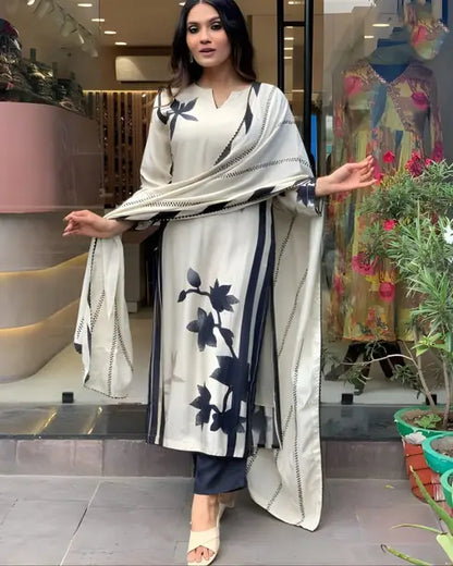 Women Art Silk Kurta Pant Dupatta Set