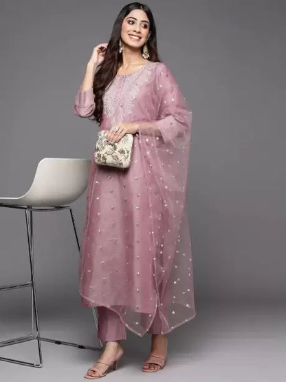 Women Art Silk Kurta Pant Dupatta Set